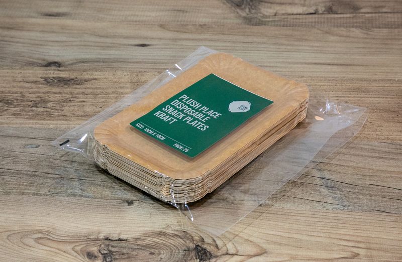 Plush Place Disposable Snack Plates (Kraft)  10x16cm Rectangular 25pk