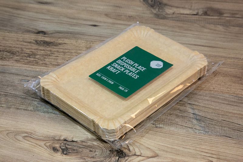 Plush Place Disposable Snack Plates (Kraft)  13x20cm Rectangular 25pk