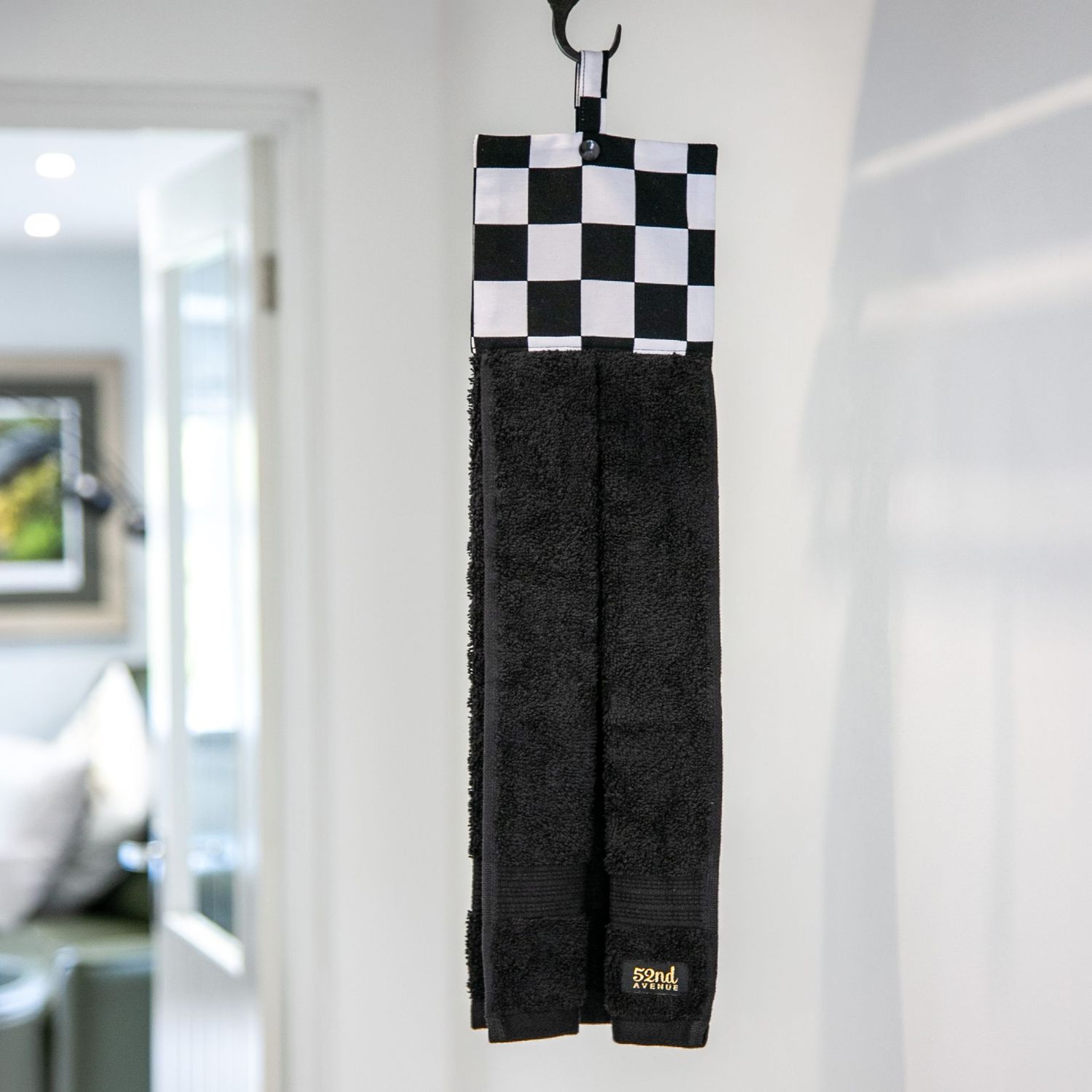 52nd Avenue Hanging Hand Towel (Black & White Checkerboard)