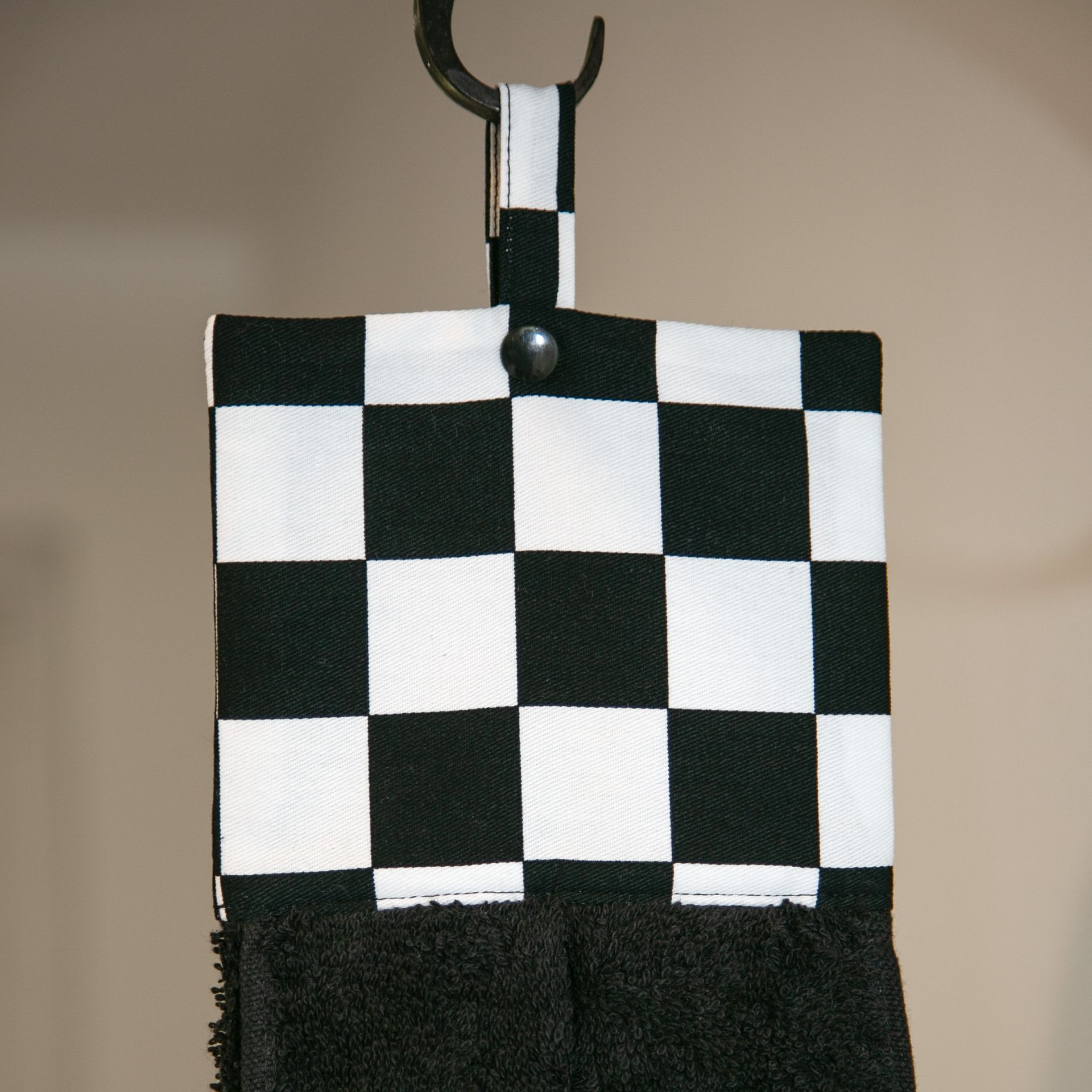 52nd Avenue Hanging Hand Towel (Black & White Checkerboard)