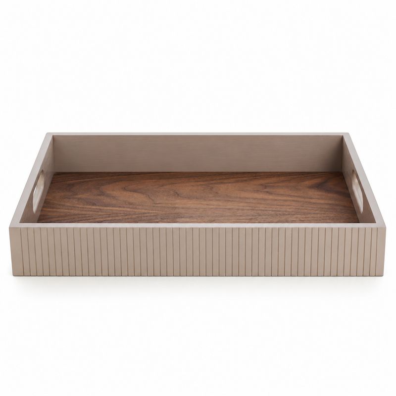 Plush Place Fluted Wooden Serving Tray – Taupe & Black Walnut
