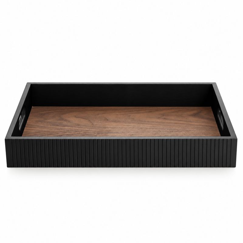 Plush Place Fluted Wooden Serving Tray – Black & Black Walnut