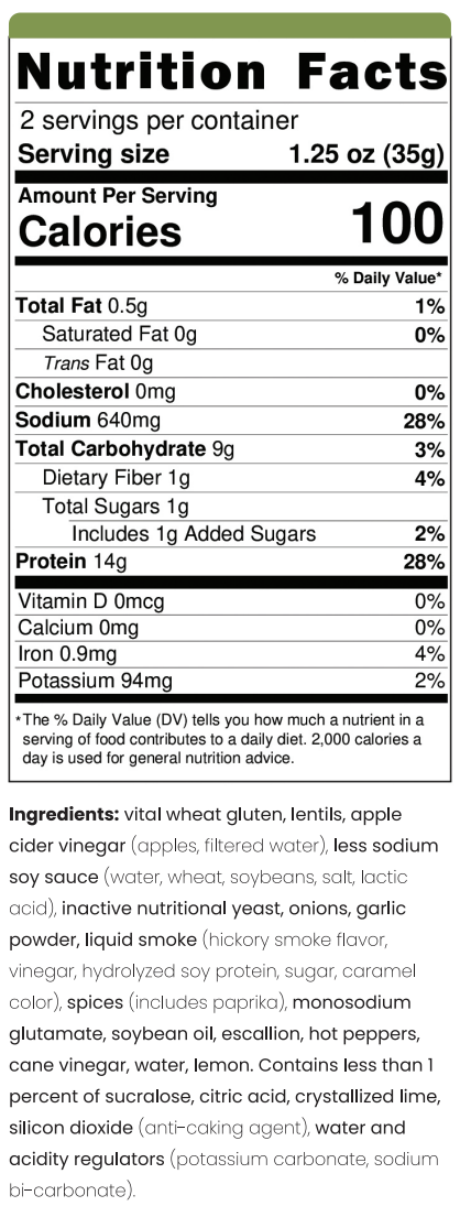 Ingredient list for Caribbean Fusion Plant Based Jerky
