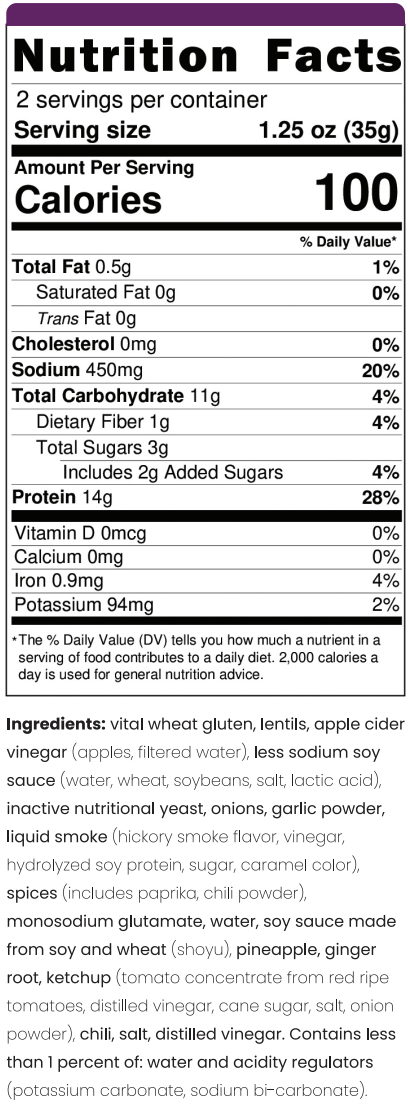 Ingredient list for Island Teriyaki Plant Based Jerky