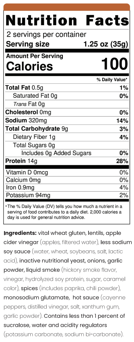 Ingredient list for Sweet and Hot Plant-Based Jerky
