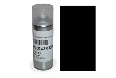 Can of spray paint with black color, glossy, with spray head and transparent lid