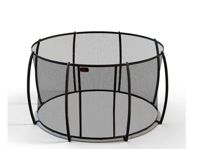 Black trampoline net with sturdy pole frames for securing