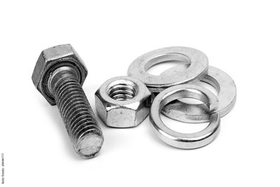 silver screw, nut and three washers