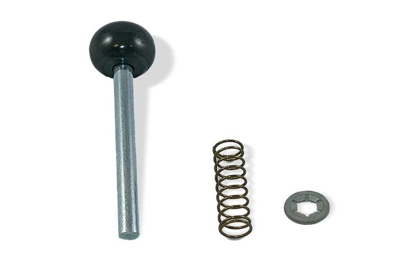 Kupplungsbolzensatz mit einem Metallbolzen mit schwarzem Griff, einer Spiralfeder und einer Unterlegscheibe