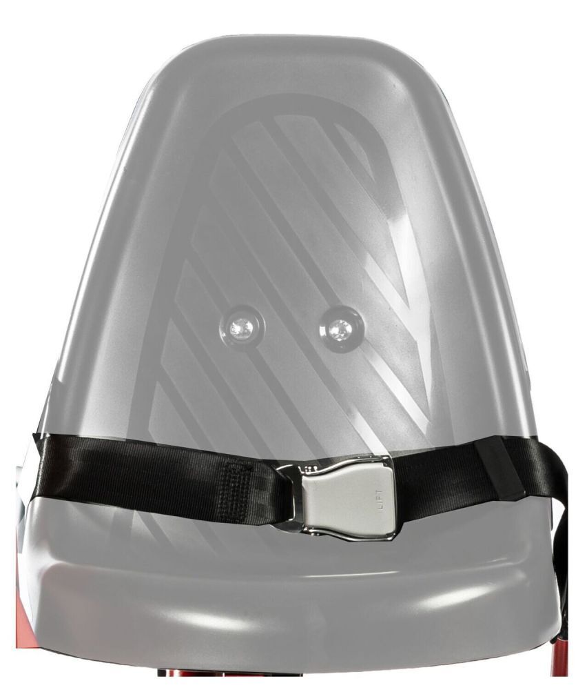 Black seat belt with silver metal buckle