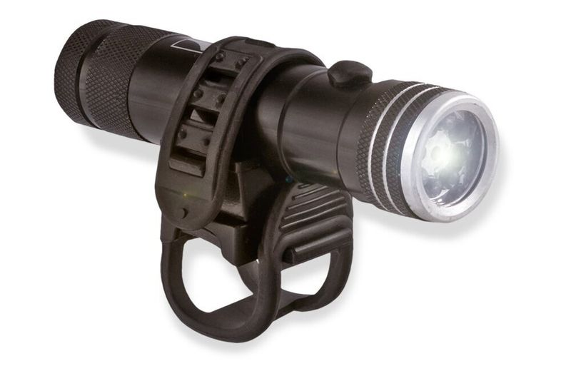 Black LED headlight with bracket for mounting