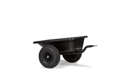 Black trailer with two large tires and loading area for Dinocars Speedy Junior