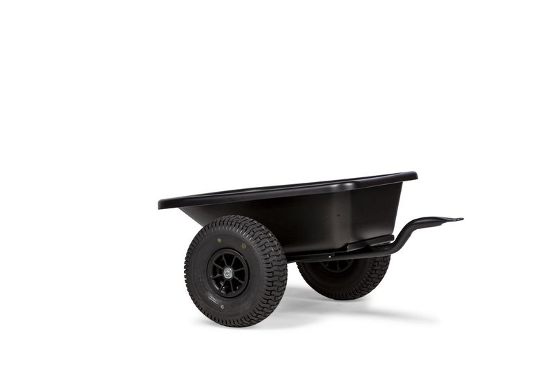 Black trailer with two large tires and loading area for Dinocars Speedy Junior