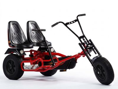 Dino-Cars 2 Rider mit zwei schwarzen Hinterrädern und einem Vorderrad. Mit rotem Rahmen und schwarzen Sitzschalen