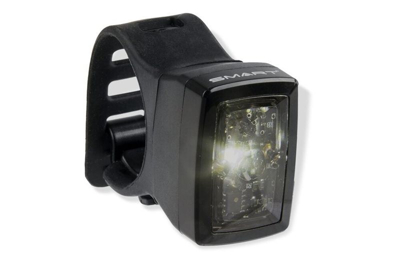 Black flashing LED light with adjustable elastic band and illuminated LED at the front,