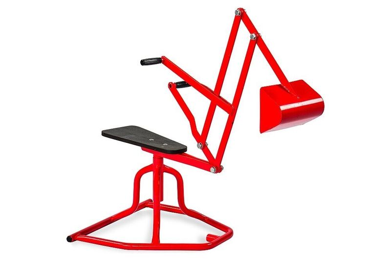 red mini excavator with seat and movable grab arm