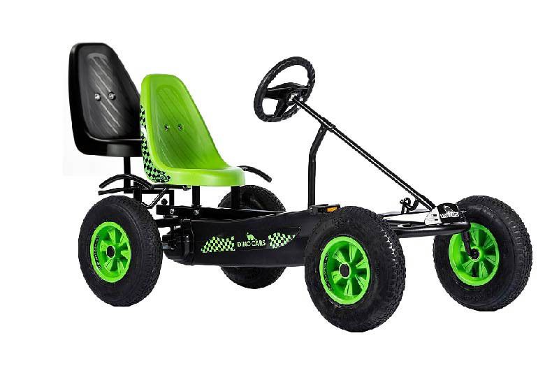 Dino-Cars Sprint Edition Fin  schwarz grün mit grüner Sitzschale und grünen Felgen. Das Gokart hat einen schwarzen Zusatzsitz