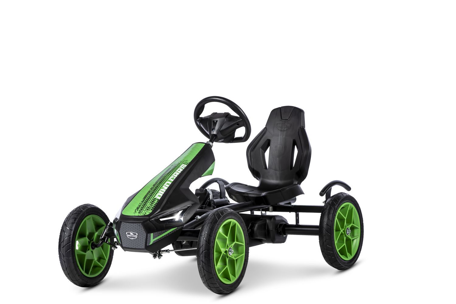 Dino-Cars GoKart Racer #Green Dino Cars Racer Green in black with green stickers, sports seat and black tires with green rims