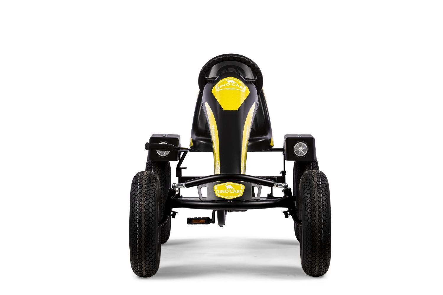 Dino-Cars GoKart Black Bee in schwarz mit gelben Aufklebern. Das GoKart hat zudem einen Zusatzsitz