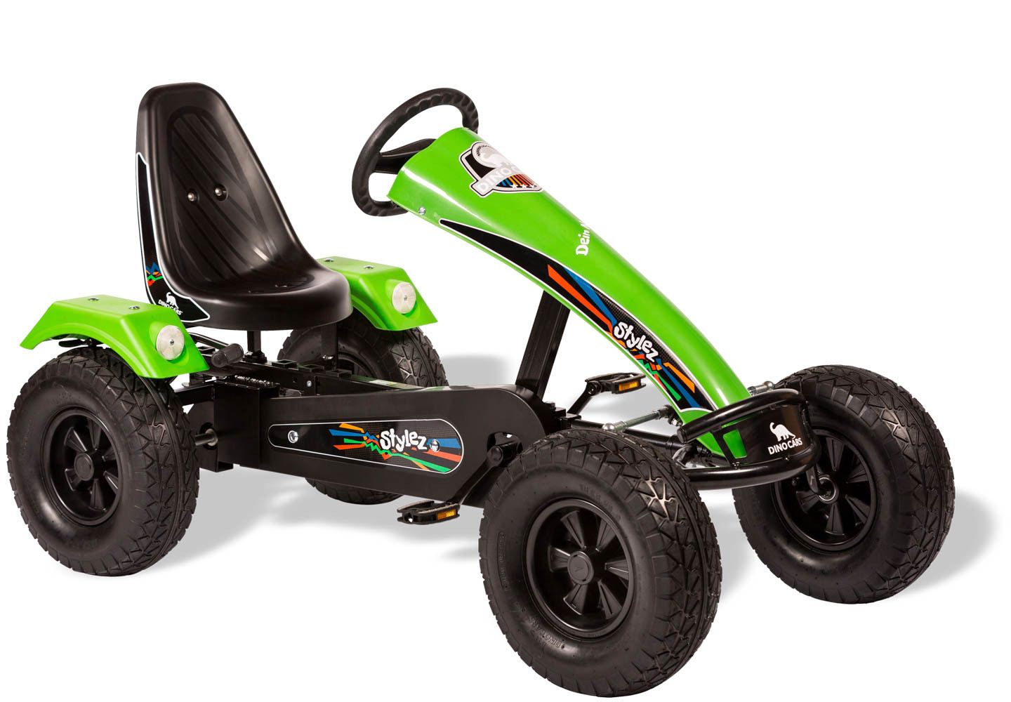 Dino Cars Stylez BF1 green pedal vehicle with black seat and four wheels