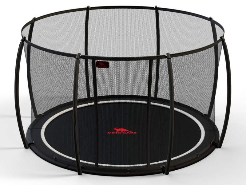 Round trampoline with safety net, black jumping mat,