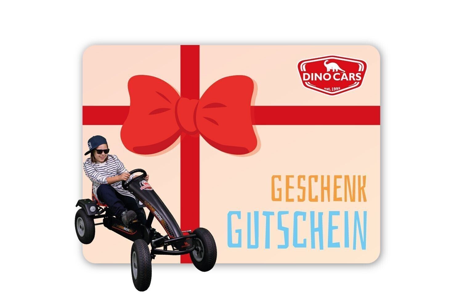 Geschenkgutschein Digitaler Dino-Cars Geschenkgutschein - das perfekte Geschenk für alle GoKart Fans.