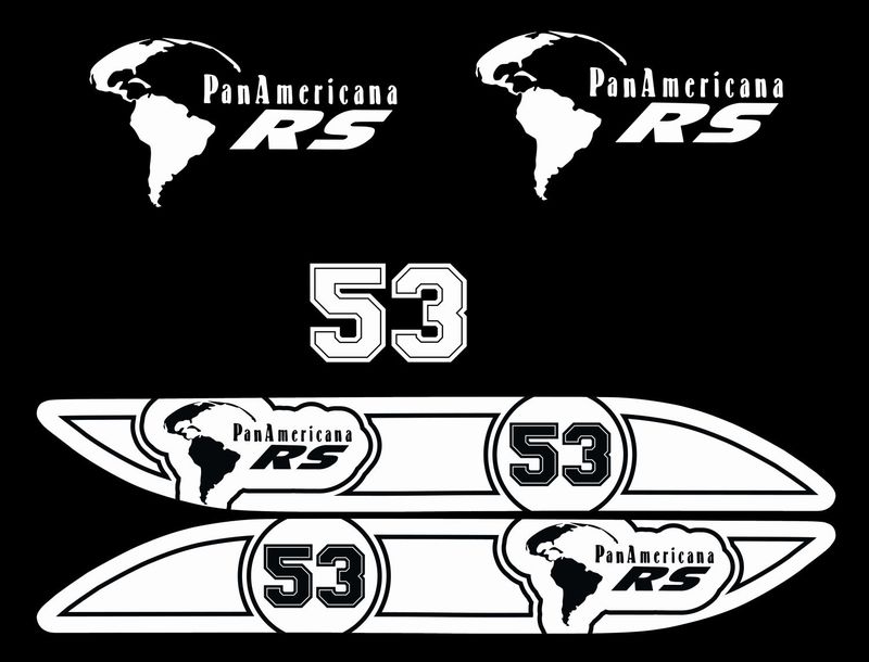Dino-Cars sticker set Pan Americana Sticker set with white PanAmericana RS logos, the world map and the number 53