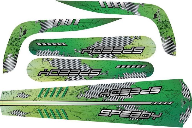 Dino-Cars sticker set Speedy (green 2018) Green sticker set with the lettering 'Speedy' in white and black accents