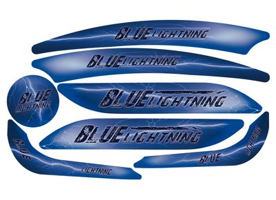 Sticker set with blue, wavy stripes and lightning effect, labeled "BLUE LIGHTNING"