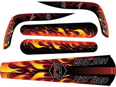 Speedy Hot Rod sticker with flame pattern in red, orange and yellow lettering 'HOT ROD' and number 53