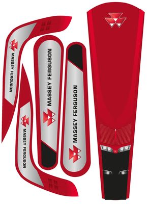 Red and white Massey Ferguson stickers with logo and lettering for Dino Cars Speedy