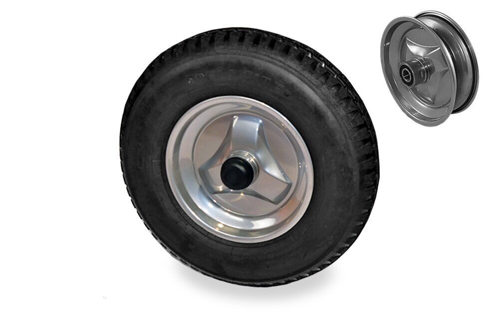 Schwarzes Leichtlaufprofil Rad mit einem eingezogen Schlauch und Stahlfelge