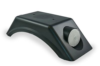 black mud flap with round reflector, rectangular shape with curved bottom part