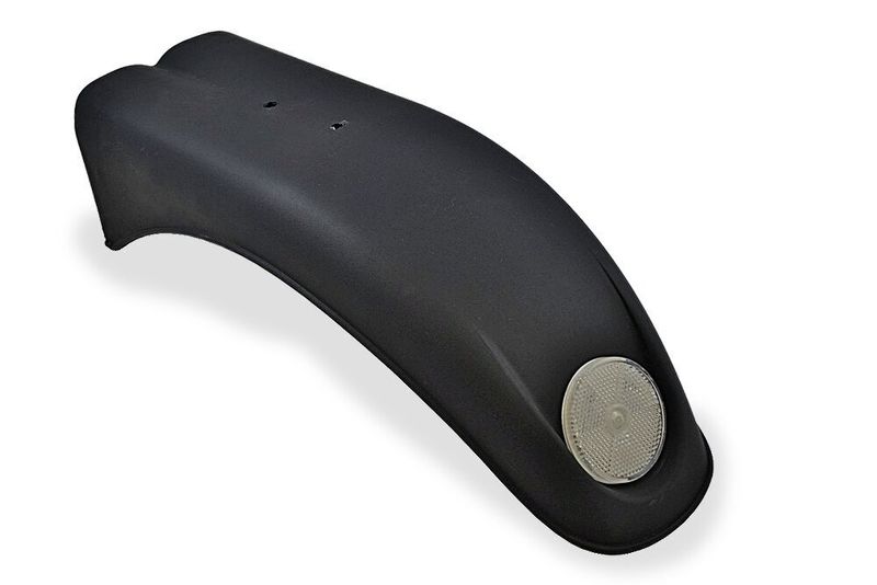 Schwarzer Schmutzfänger Racing mit rundem Reflektor, rechteckige Form mit gebogenem Unterteil