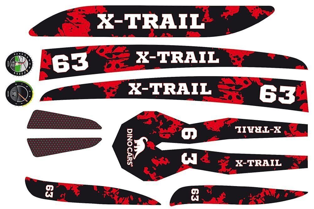 Sticker set with red and black X-TRAIL lettering, number 63 and Dino Cars logo