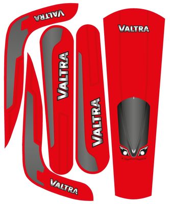 Red and grey stickers with the lettering 'VALTRA' in white, designed for Dino Cars Speedy