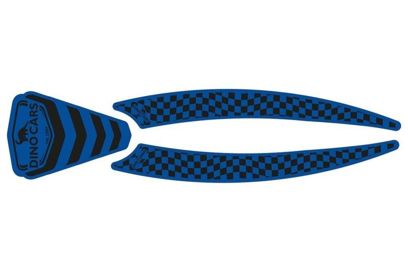 Dino-Cars sticker set sport/front spoiler Blue-black sports sticker for front spoiler with check pattern and text 'DINOCARS'