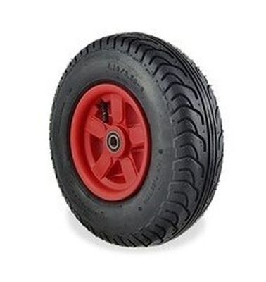 Dino-Cars complete wheel left junior 2018 Complete left wheel for Junior with black tire and red rim, a ball bearing is located in the center of the rim.