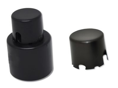 Two black plastic cover caps for the trampoline safety net