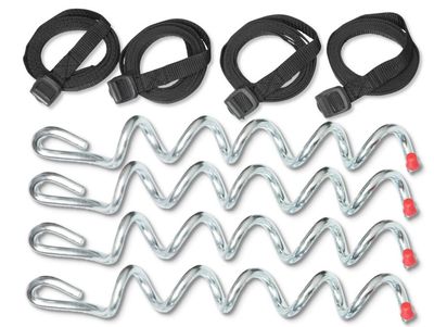 Anchor set - four black fastening straps and four metal spiral anchors with red protective cap