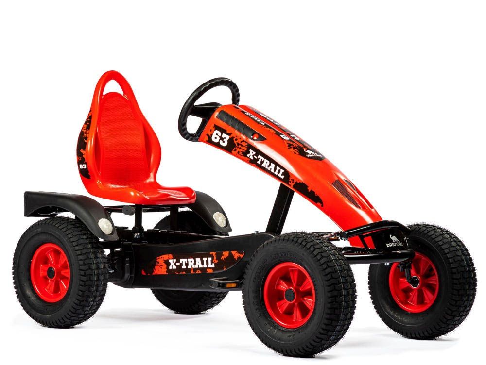 Dino Cars X Trail BF1, rotes Tretfahrzeug mit roter Sitzschale, schwarzen Reifen mit roten Felgen