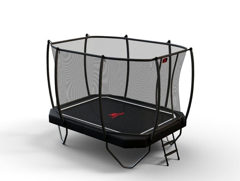 black rectangular trampoline from Diono Cars including safety net and ladder