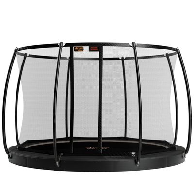 Avyna Ø 365 cm Trampoline Flat Level incl. safety net Black Flat Level Trampoline, Ø365 cm, including safety net with orange Avyna lettering