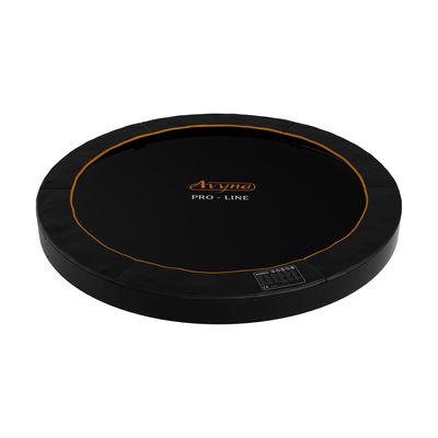 schwarzes Flat Level Trampolin Ø305cm mit orangenem Avyna Schriftzug
