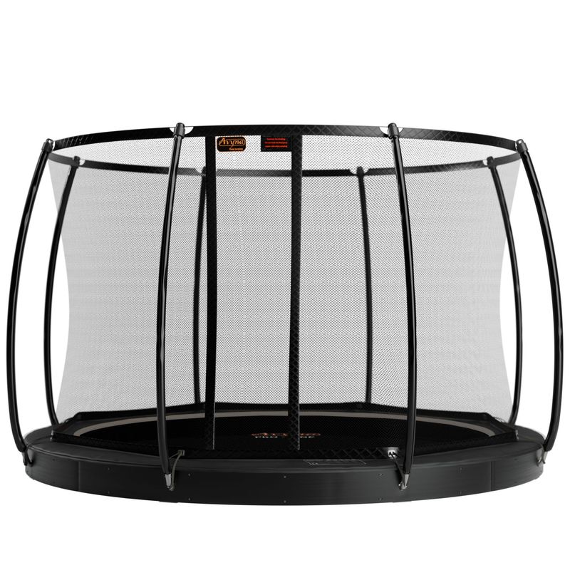 Avyna Ø 430 cm Trampoline Flat Level incl. safety net Black Flat Level Trampoline, Ø430 cm, including safety net with orange Avyna lettering