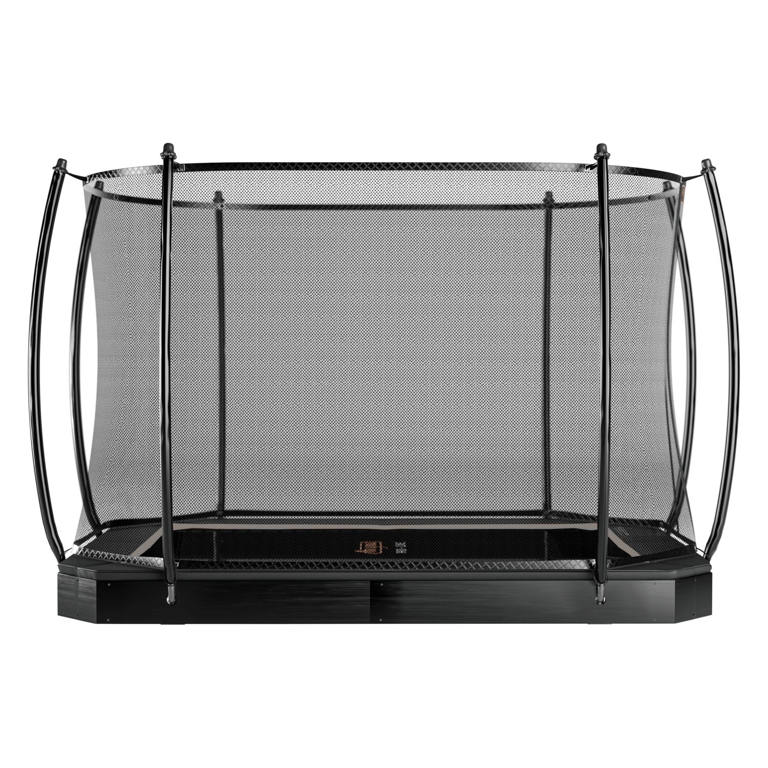 Avyna 380x255 cm Trampolin Flat Level inkl. Sicherheitsnetz schwarzes Flat Level Trampolin inklusive Sicherheitsnetz 380x255 mit orangenem Avyna Schriftzug
