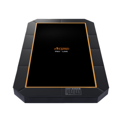 Black Flat Level Trampoline 520x305 with Orange Avyna Lettering