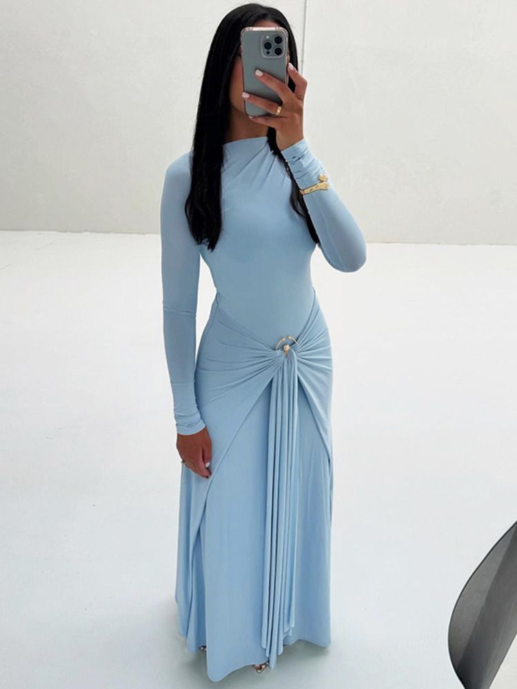 Mozision Elegant Long Sleeve Ruched Sexy Maxi Dress Women Gown Autumn Fashion Draped Bodycon Long Dresses Female Clothing