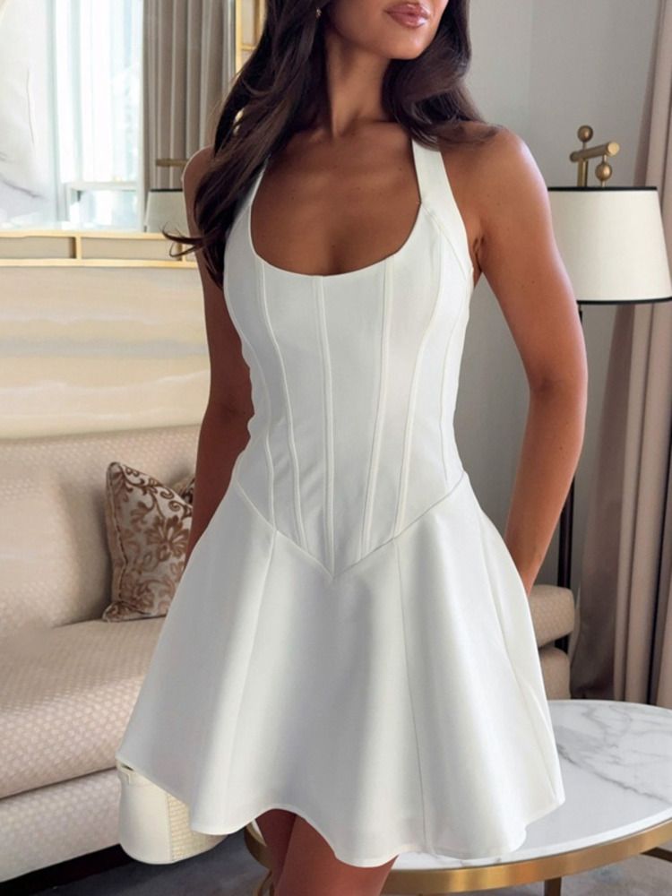 Mozision Halter Backless Sexy Mini Dress Women Elegant Fashion White Zipper High Waist A-line Club Party Dresses Female Dress