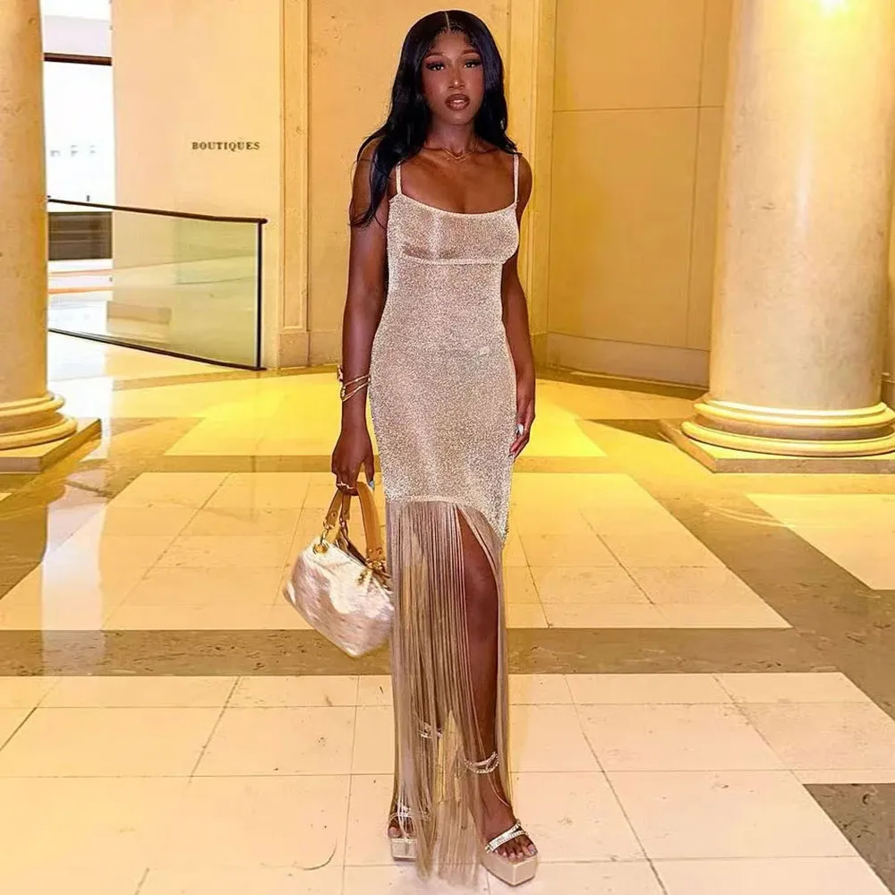 Gold Tassel Bodycon Maxi Dress